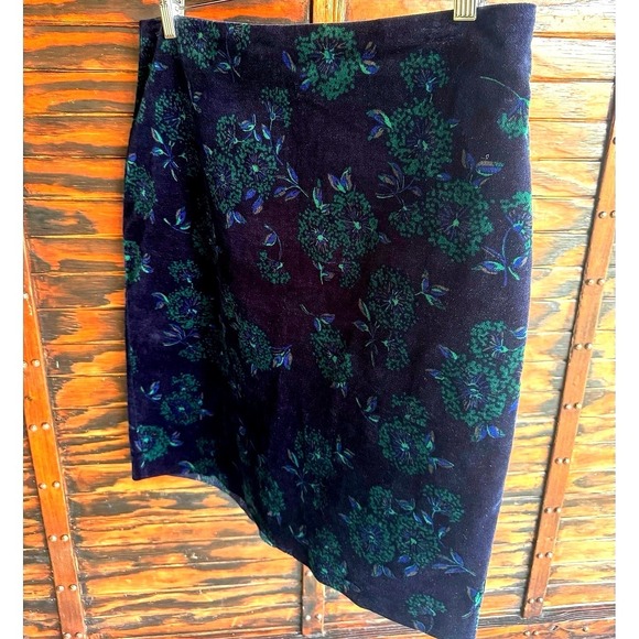 Ann Taylor Blue Green Velvet Floral Pencil Skirt Women's Sz 12 Elegant Romantic - Picture 2 of 4